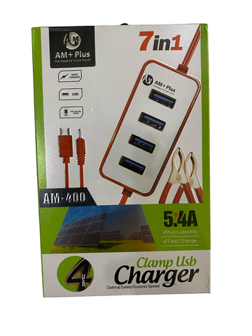 AM-400 5.4A Output 7 in 1 Universal Charger High Quality Dc (12V) With Clamps 5 Ports